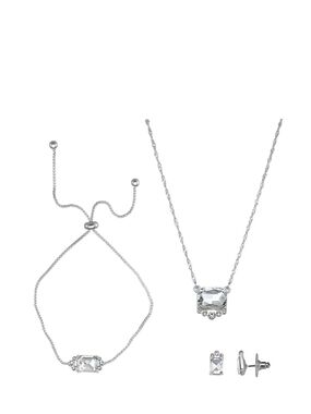 🆕️✨️Crystal Pendant Necklace, Bracelet & Stud Earrings Set - Silver Elegant Set